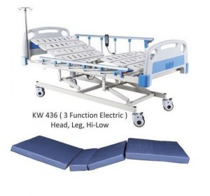 Wellton Healthcare 3 Function Electric Bed with Collapsible Railing with mattress