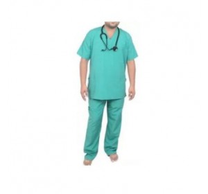 Wellton Healthcare  Green Small V-Neck Unisex Scrub Suit Set WH-2029