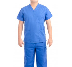  Wellton Healthcare Blue Large V-Neck Unisex Scrub Suit Set WH-2024